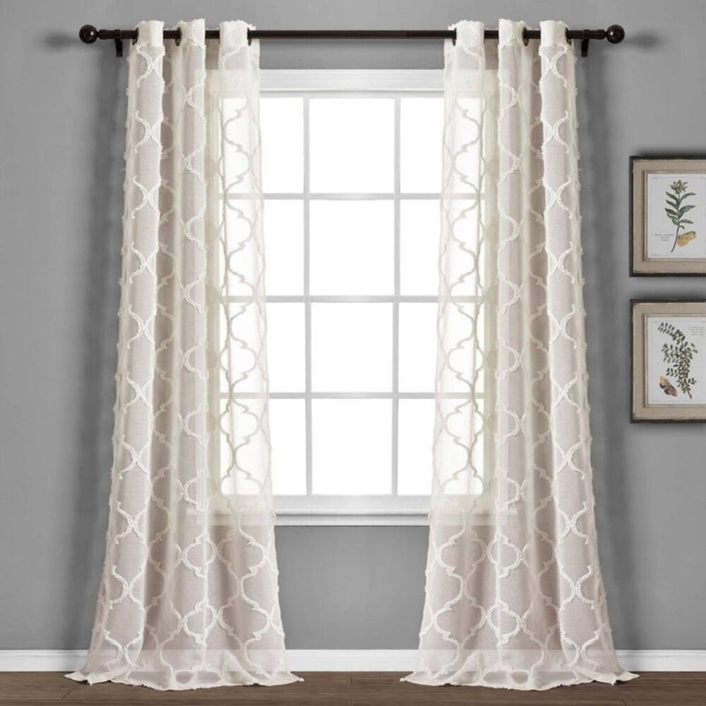 2pk 38"x95" Lush Décor Sheer Avon Trellis Curtain Panels Beige Grommet